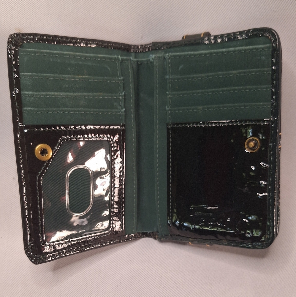 FOSSIL * Patent Leather Forrest Green Clutch Zip Pocket Purse & Wallet - Picture 7 of 7